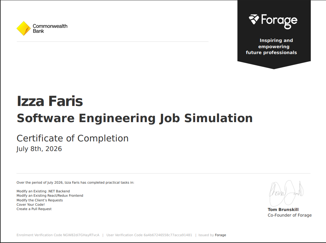 Commonwealth Bank Software Engineering Job Simulation